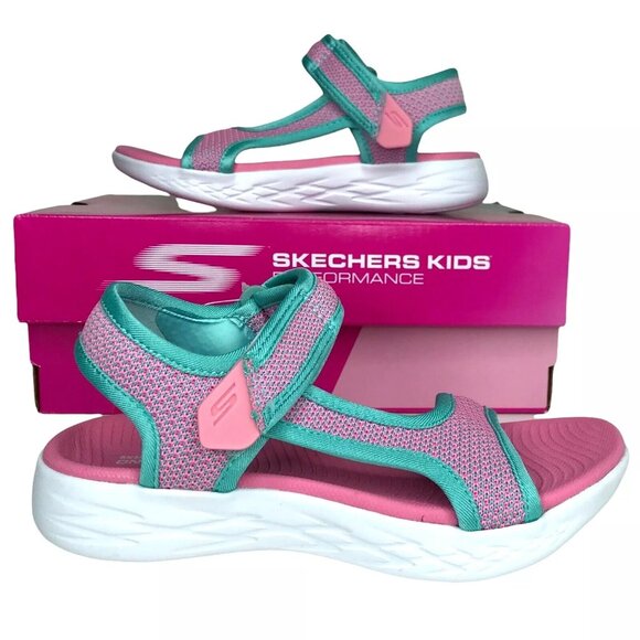 Skechers Little Girls Foamies Sandals Size 12 Aqua Pink Lightweight Comfort - Picture 1 of 9